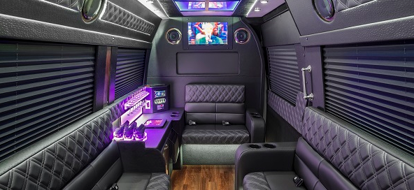Our fleet comes with leather seating, a full service mini bar, a flat screen TV and more!